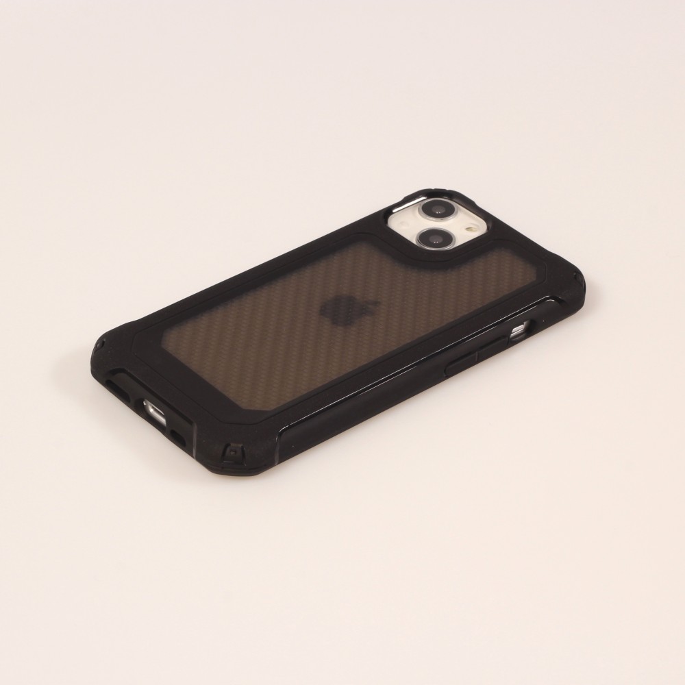 iPhone 13 Case Hülle - Military Elite kompakt Cover mit semi-transparentem Carbon Rücken - Schwarz