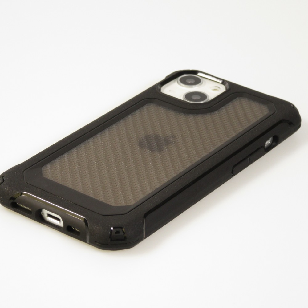 iPhone 13 Case Hülle - Military Elite kompakt Cover mit semi-transparentem Carbon Rücken - Schwarz