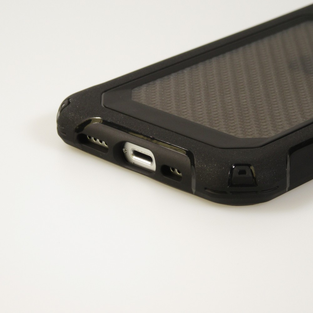 iPhone 13 Case Hülle - Military Elite kompakt Cover mit semi-transparentem Carbon Rücken - Schwarz