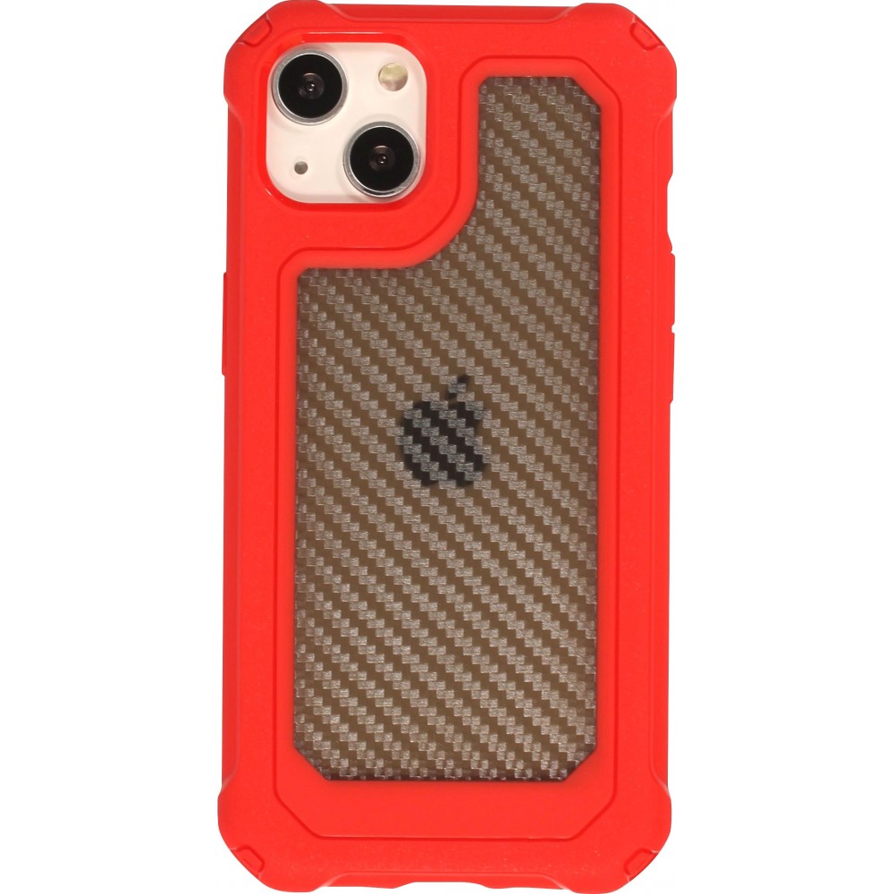 Coque iPhone 13 - Cover Military Élite avec dos en carbone semi-transparent - Rouge