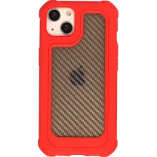 Coque iPhone 13 - Cover Military Élite avec dos en carbone semi-transparent - Rouge