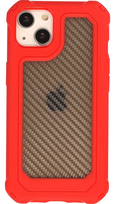 Coque iPhone 13 - Cover Military Élite avec dos en carbone semi-transparent - Rouge