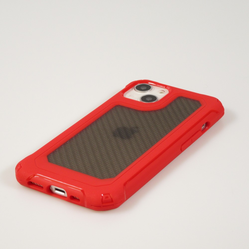 Coque iPhone 13 - Cover Military Élite avec dos en carbone semi-transparent - Rouge