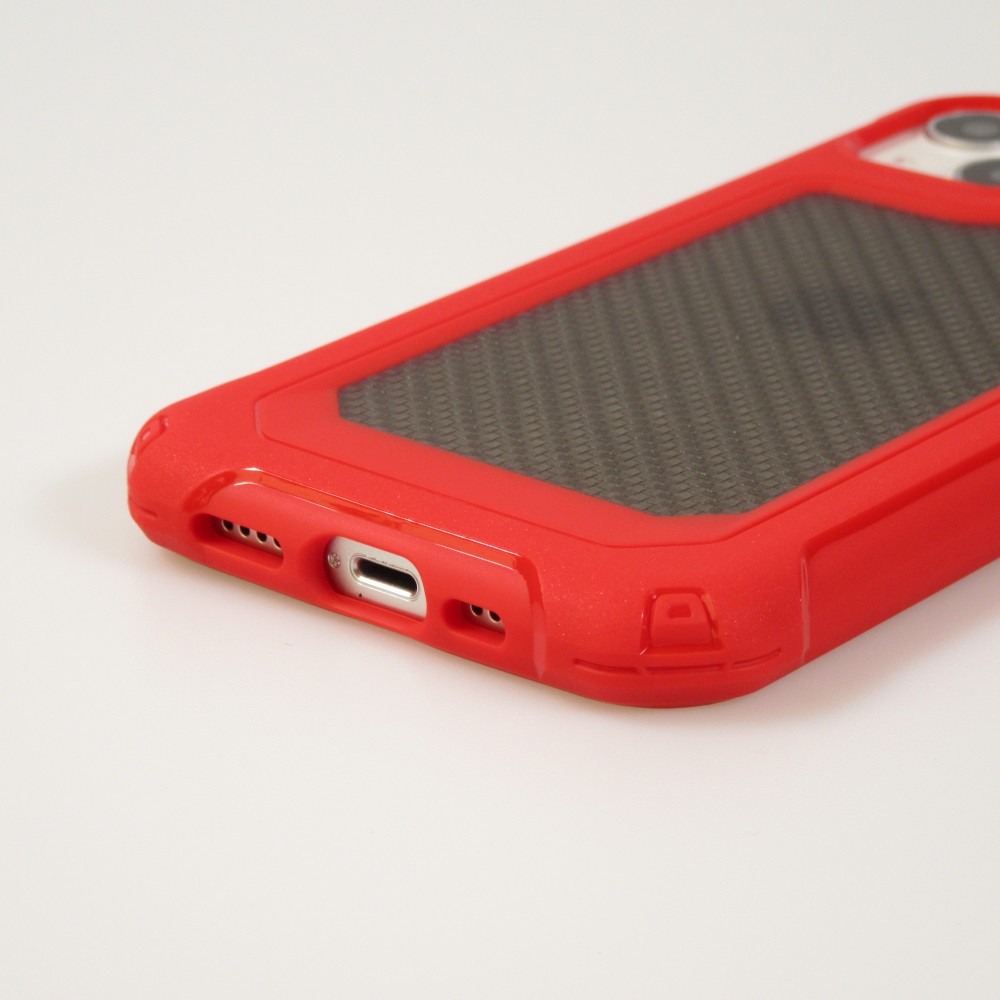 Coque iPhone 13 - Cover Military Élite avec dos en carbone semi-transparent - Rouge