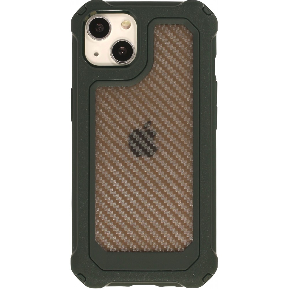 iPhone 13 Case Hülle - Military Elite kompakt Cover mit semi-transparentem Carbon Rücken - Dunkelgrün