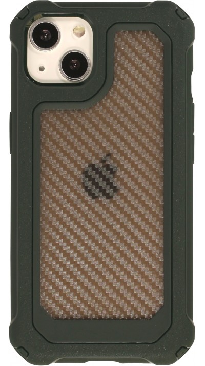 Coque iPhone 13 - Cover Military Élite avec dos en carbone semi-transparent - Vert foncé