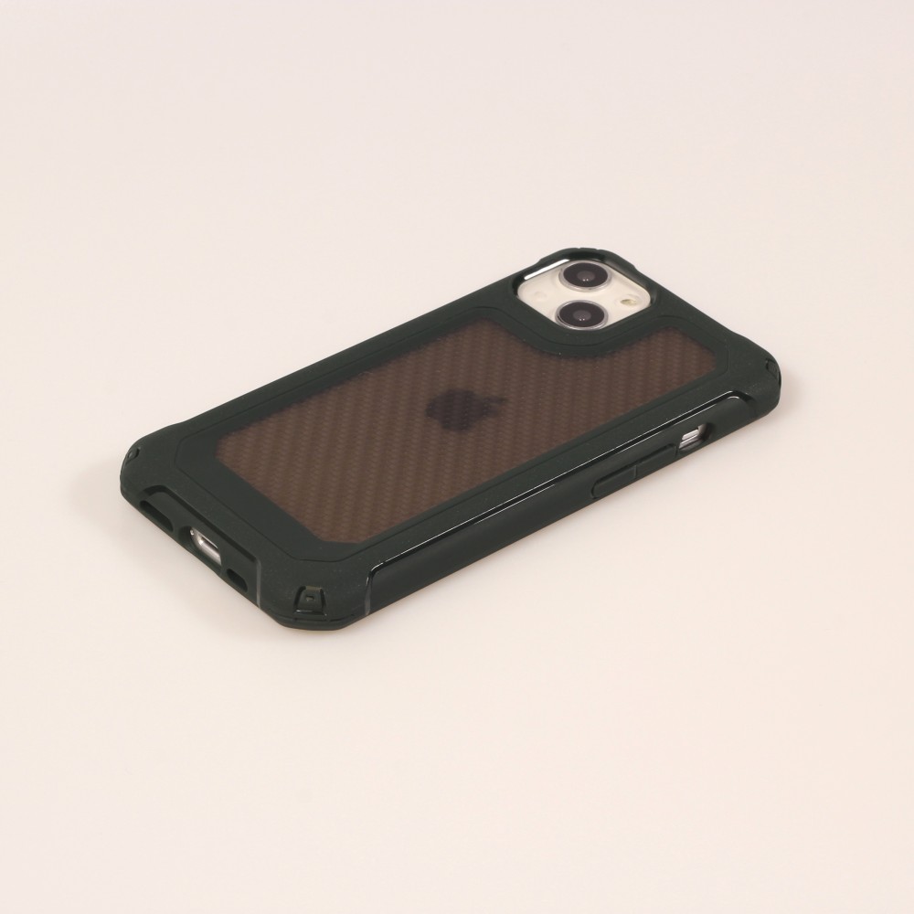 Coque iPhone 13 - Cover Military Élite avec dos en carbone semi-transparent - Vert foncé