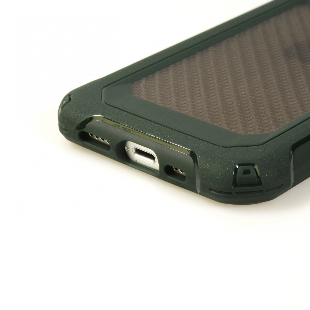iPhone 13 Case Hülle - Military Elite kompakt Cover mit semi-transparentem Carbon Rücken - Dunkelgrün
