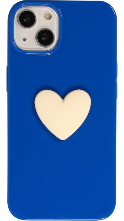 Coque iPhone 13 mini - Gel Coeur 3D relief - Bleu