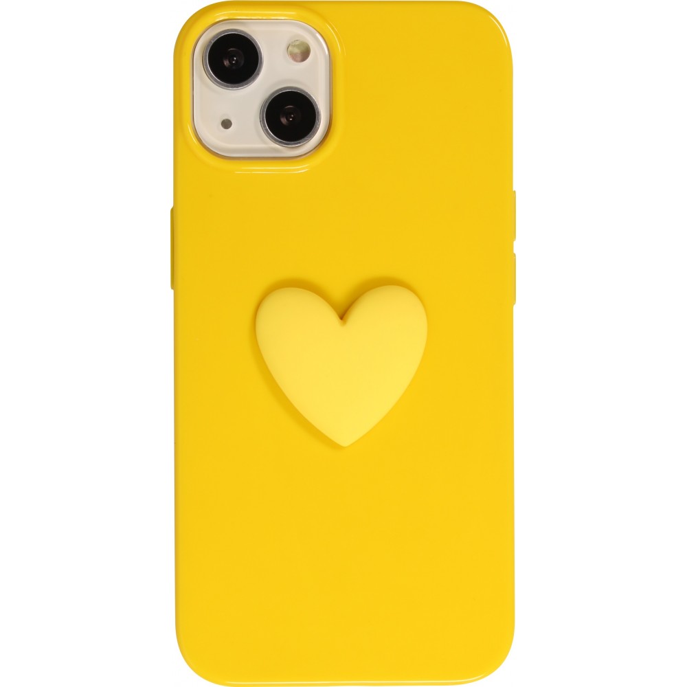 Coque iPhone 13 - Gel Coeur 3D relief - Jaune