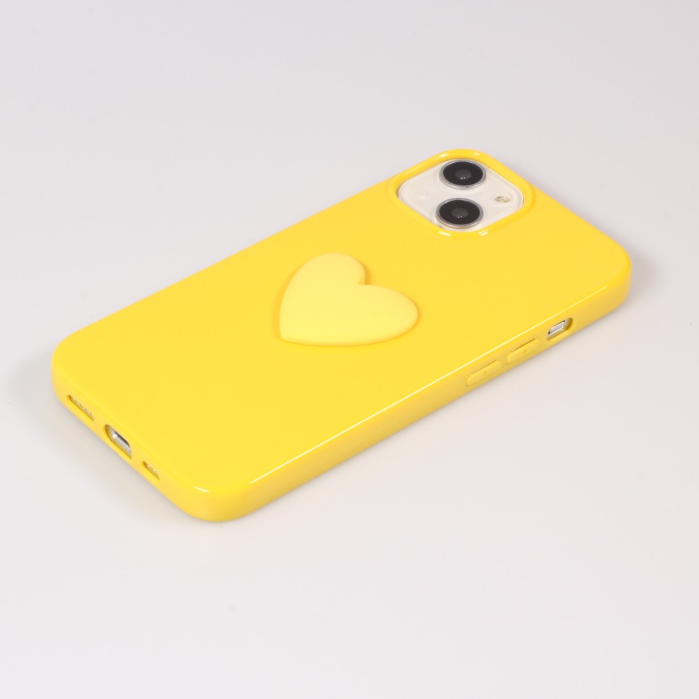 Coque iPhone 13 - Gel Coeur 3D relief - Jaune