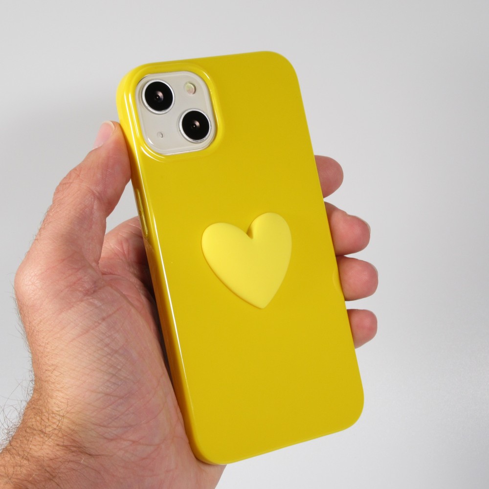 Coque iPhone 13 - Gel Coeur 3D relief - Jaune