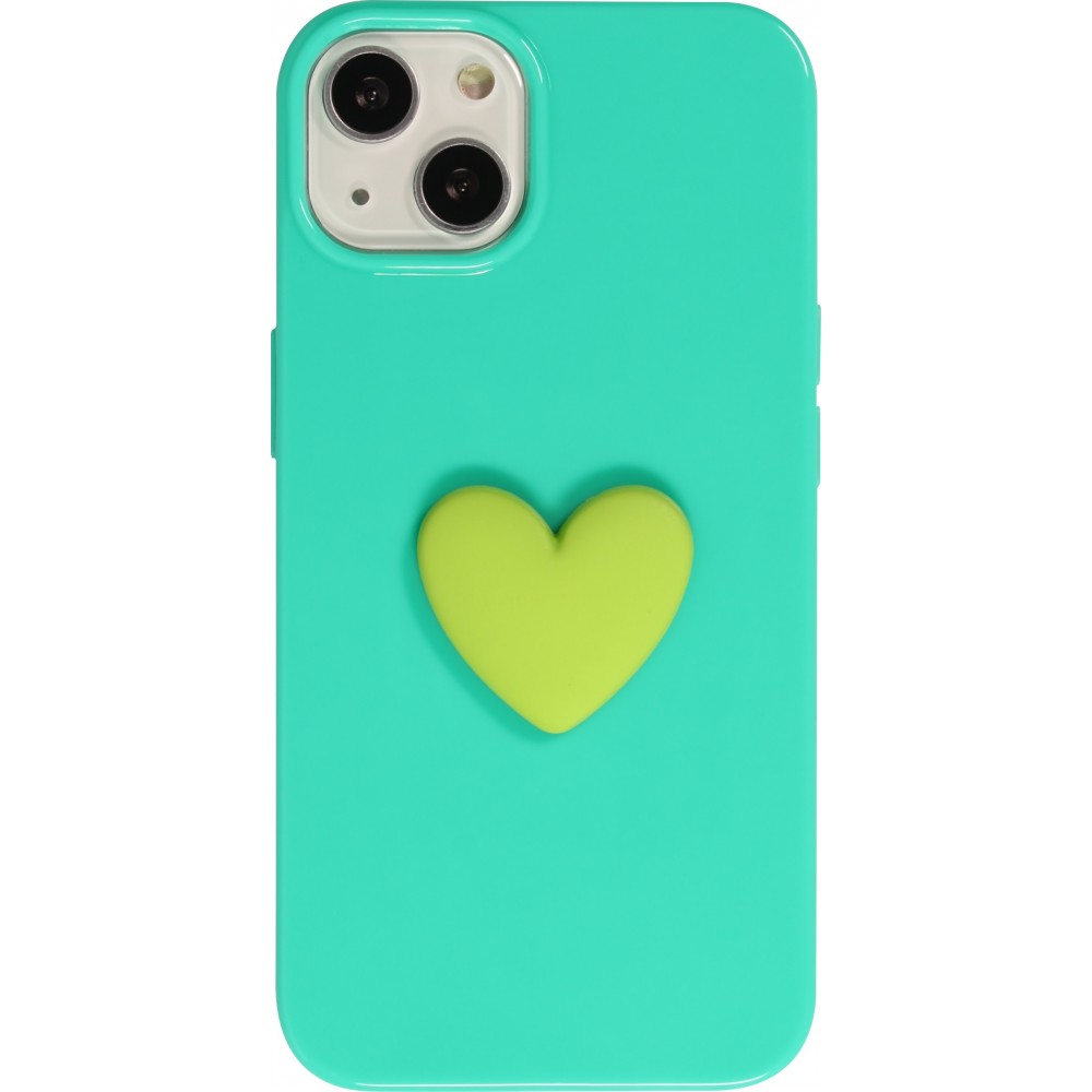 Coque iPhone 13 - Gel Coeur 3D relief - Turquoise