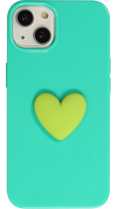 Coque iPhone 13 mini - Gel Coeur 3D relief - Turquoise