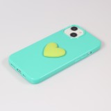 Coque iPhone 13 - Gel Coeur 3D relief - Turquoise