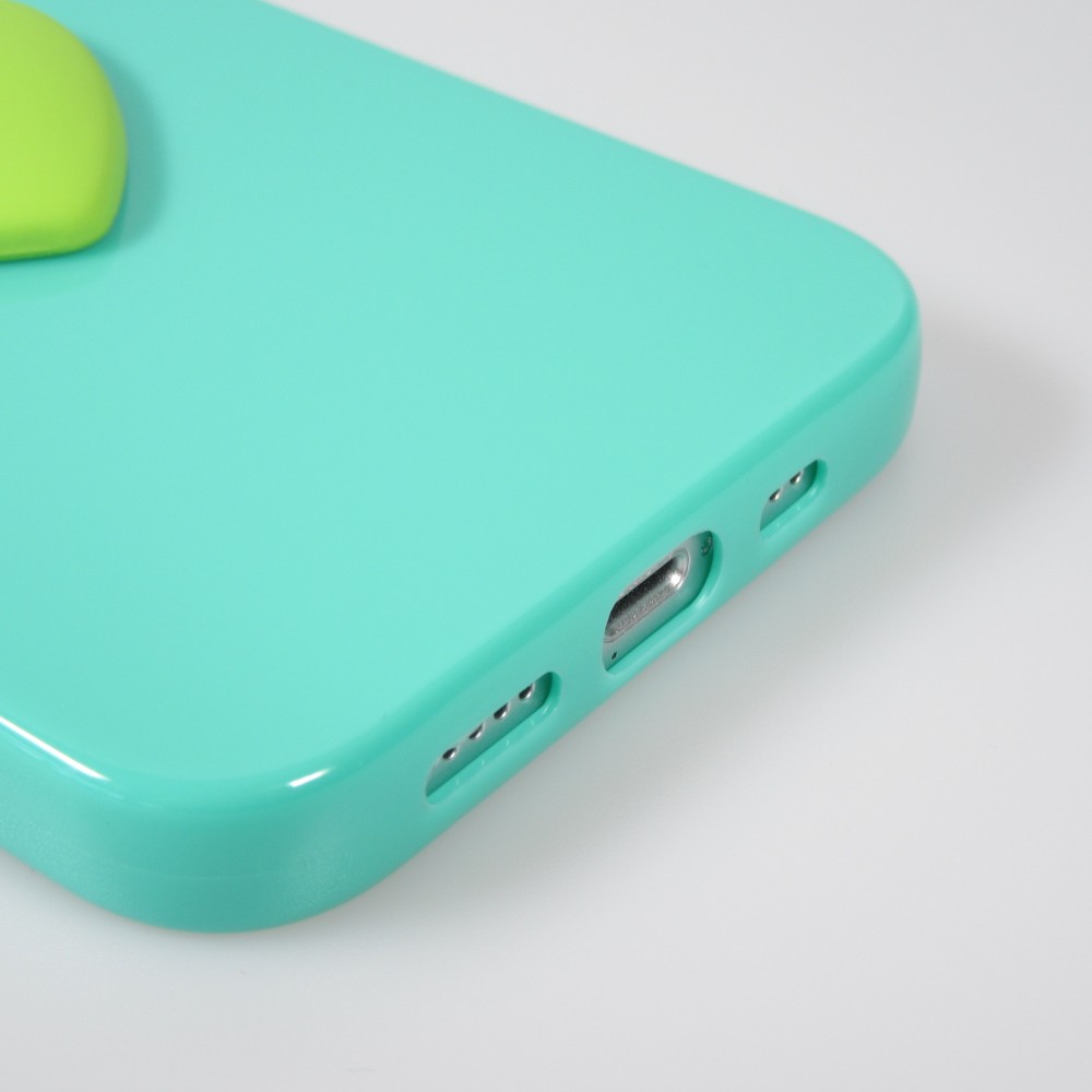Coque iPhone 13 - Gel Coeur 3D relief - Turquoise