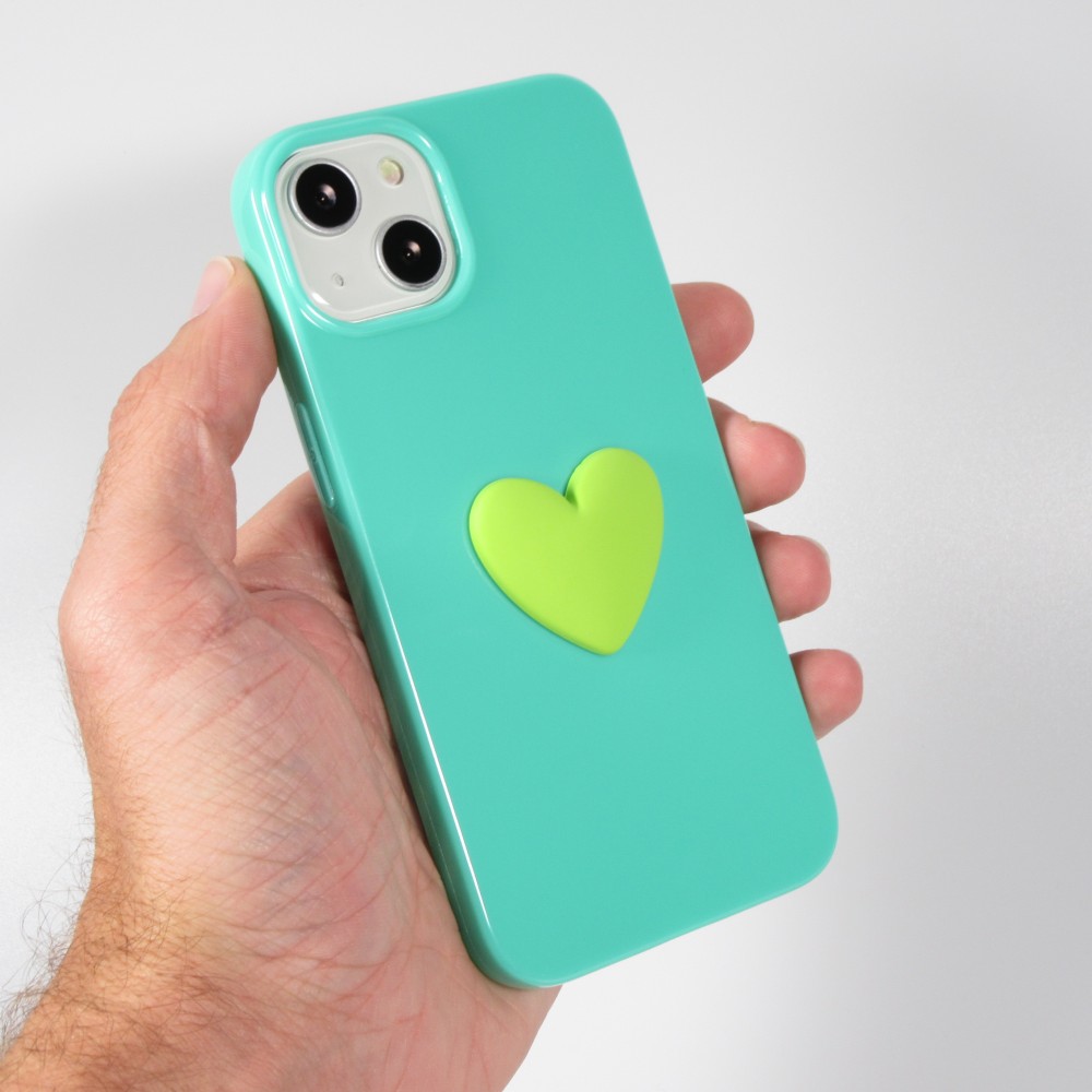 Coque iPhone 13 - Gel Coeur 3D relief - Turquoise