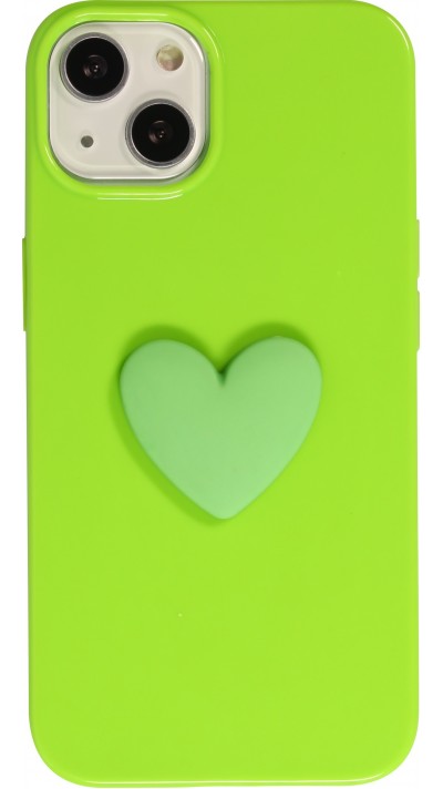 Coque iPhone 13 - Gel Coeur 3D relief - Vert