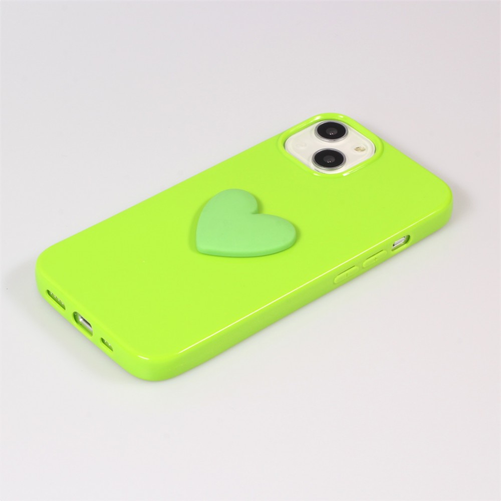 Coque iPhone 13 - Gel Coeur 3D relief - Vert