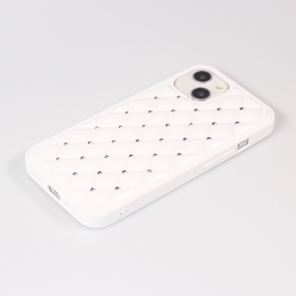Coque iPhone 13 - Luxury Matelassé diamant - Blanc