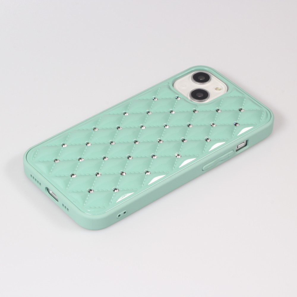 Coque iPhone 13 - Luxury Matelassé diamant - Turquoise