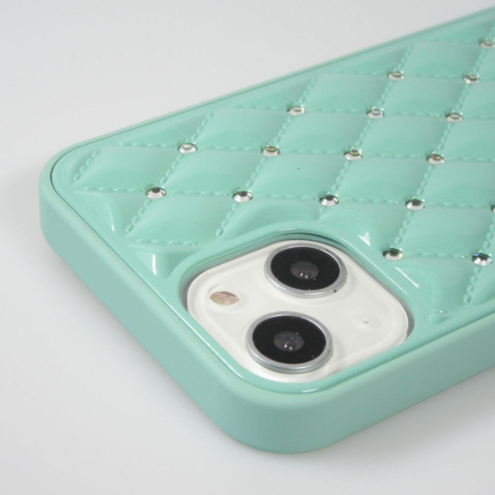 Coque iPhone 13 - Luxury Matelassé diamant - Turquoise