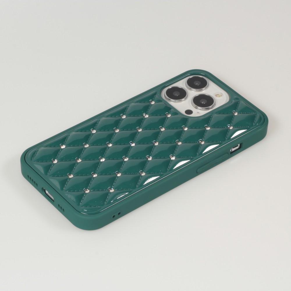 Coque iPhone 13 - Luxury Matelassé diamant - Vert foncé