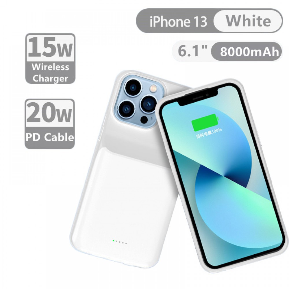 Coque iPhone 13 Pro - 15W batterie externe wireless power cover fast charging 8000mAh - Blanc