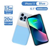 iPhone 13 Pro Max Case Hülle - 15W wireless Power Externe Batterie charging Cover Fast Charge 8000mAh - Blau