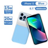 iPhone 13 Pro Case Hülle - 15W wireless Power Externe Batterie charging Cover Fast Charge 8000mAh - Blau