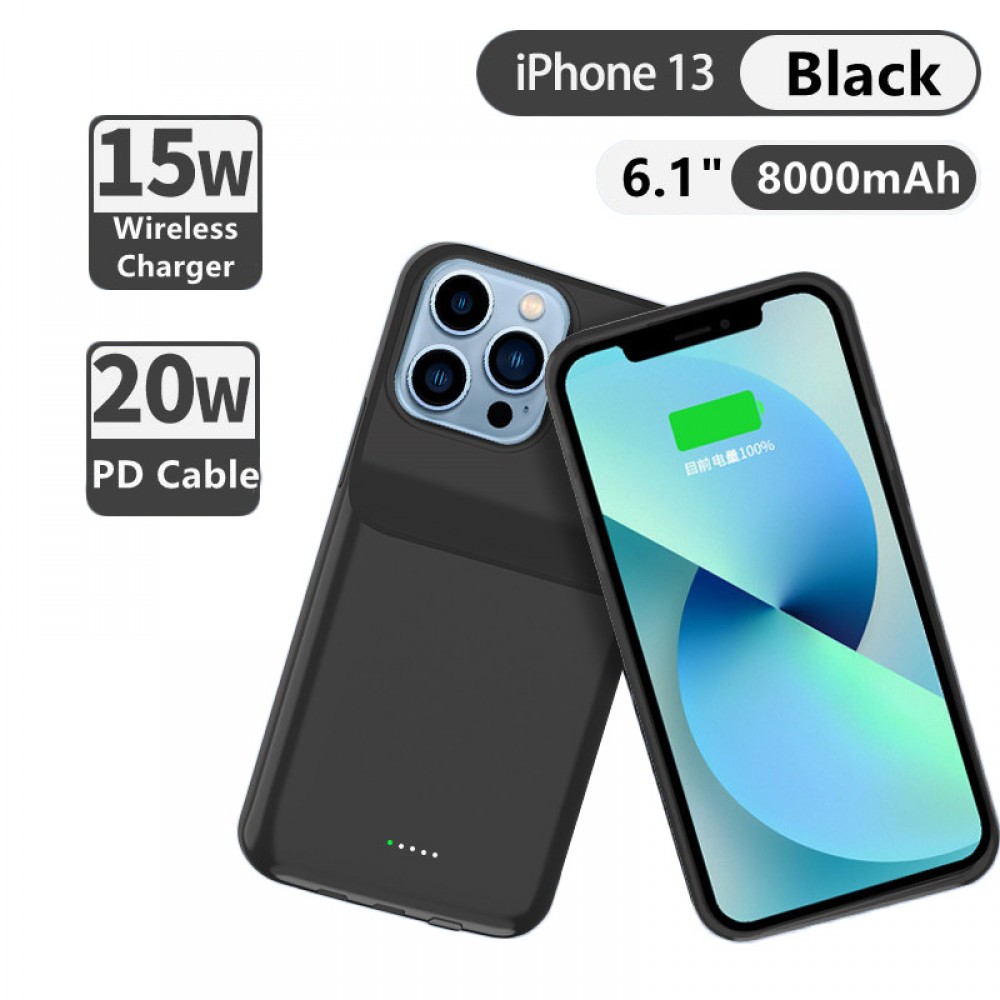 Coque iPhone 13 Pro - 15W batterie externe wireless power cover fast charging 8000mAh - Noir