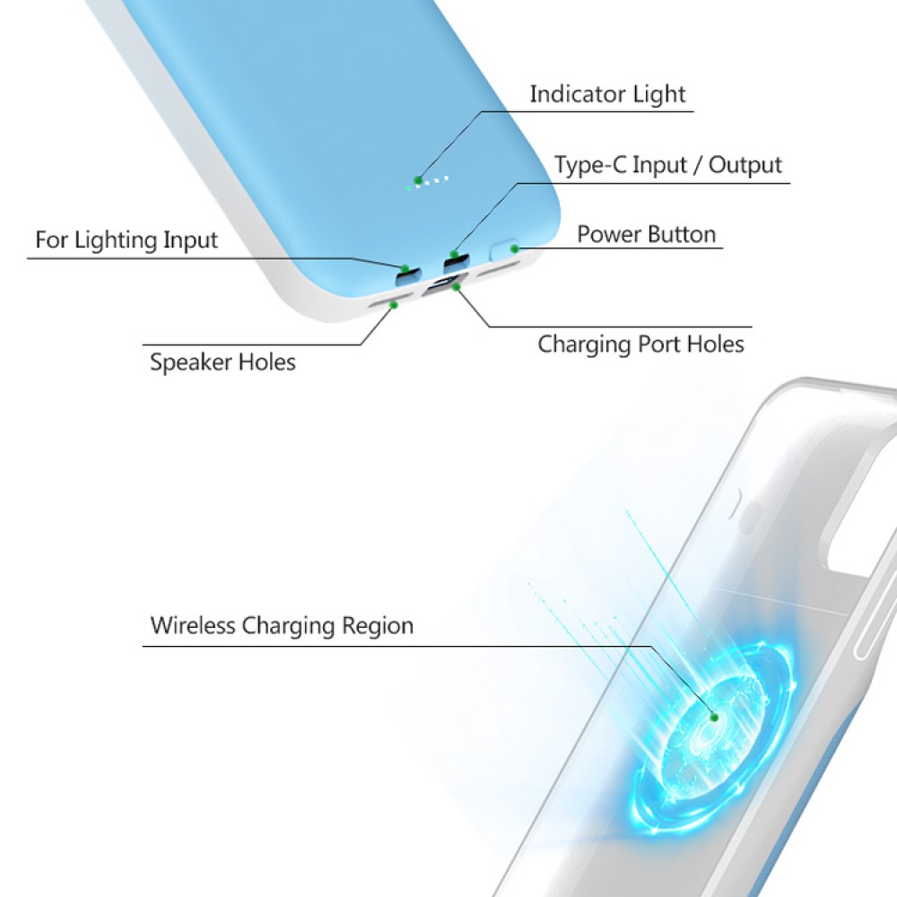 Coque iPhone 13 Pro - 15W batterie externe wireless power cover fast charging 8000mAh - Noir