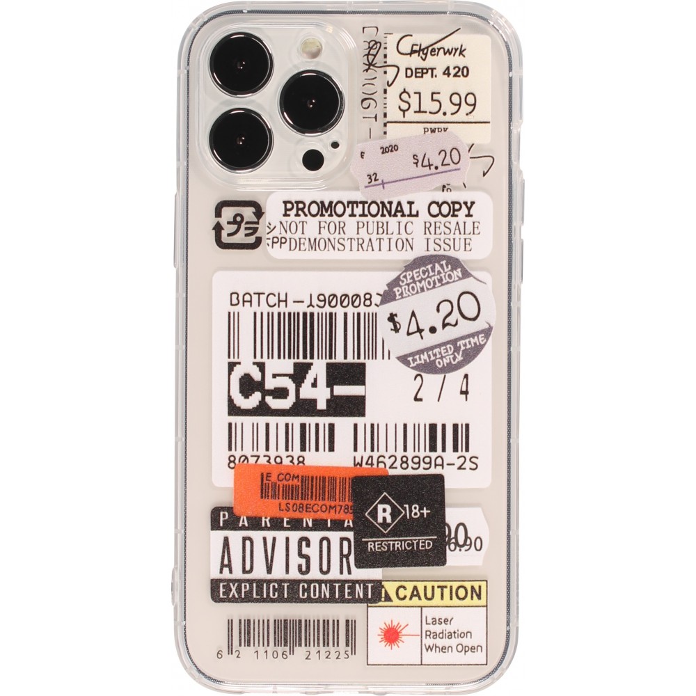 Coque iPhone 12 Pro Max - Autocollant Vintage Sticker étiquette de prix collage - Transparent