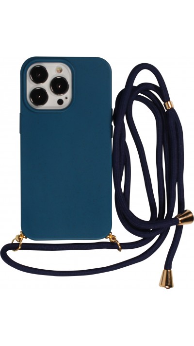 iPhone 13 Pro Max Case Hülle - Bio Eco-Friendly Vegan mit Handykette Necklace blau
