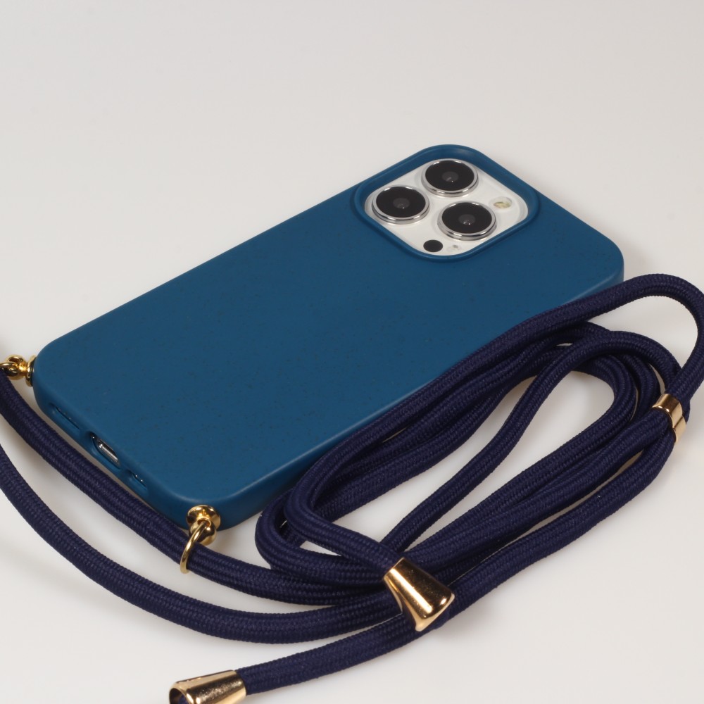 Coque iPhone 13 Pro Max - Bio Eco-Friendly nature avec cordon collier - Bleu