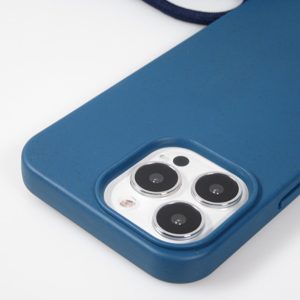 iPhone 13 Pro Case Hülle - Bio Eco-Friendly Vegan mit Handykette Necklace blau