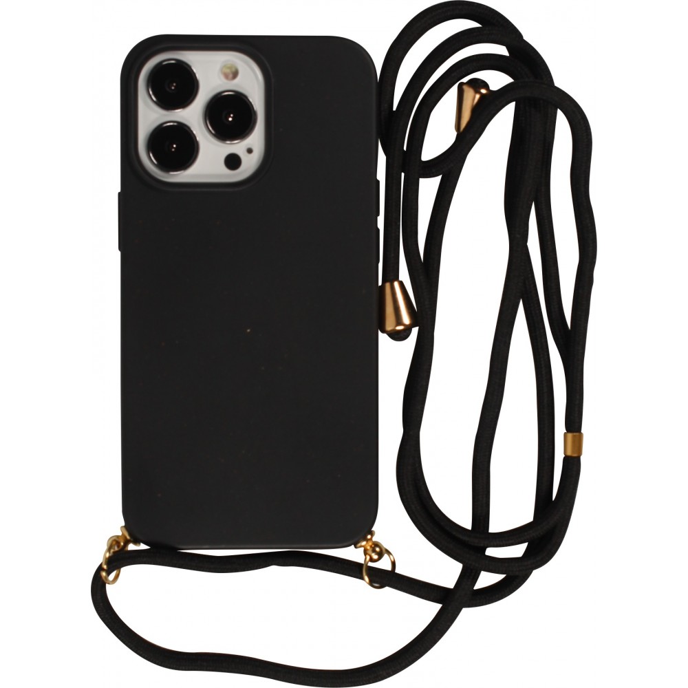 Coque iPhone 13 Pro - Bio Eco-Friendly nature avec cordon collier - Noir