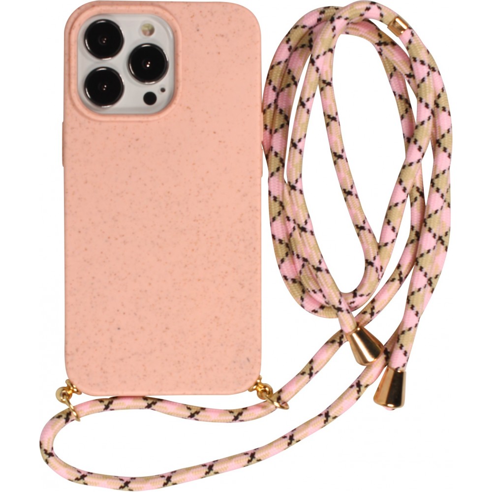 Coque iPhone 13 Pro Max - Bio Eco-Friendly nature avec cordon collier - Rose