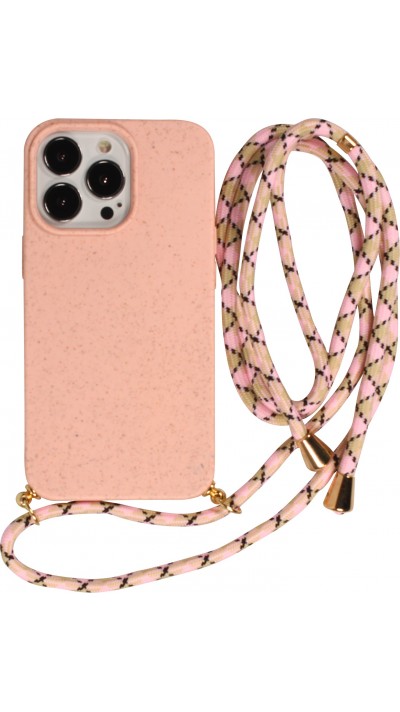 Coque iPhone 13 Pro Max - Bio Eco-Friendly nature avec cordon collier - Rose