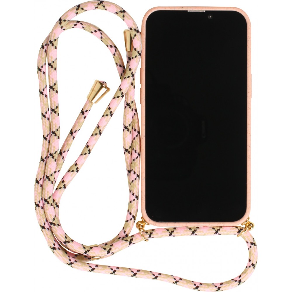 Coque iPhone 13 Pro - Bio Eco-Friendly nature avec cordon collier - Rose