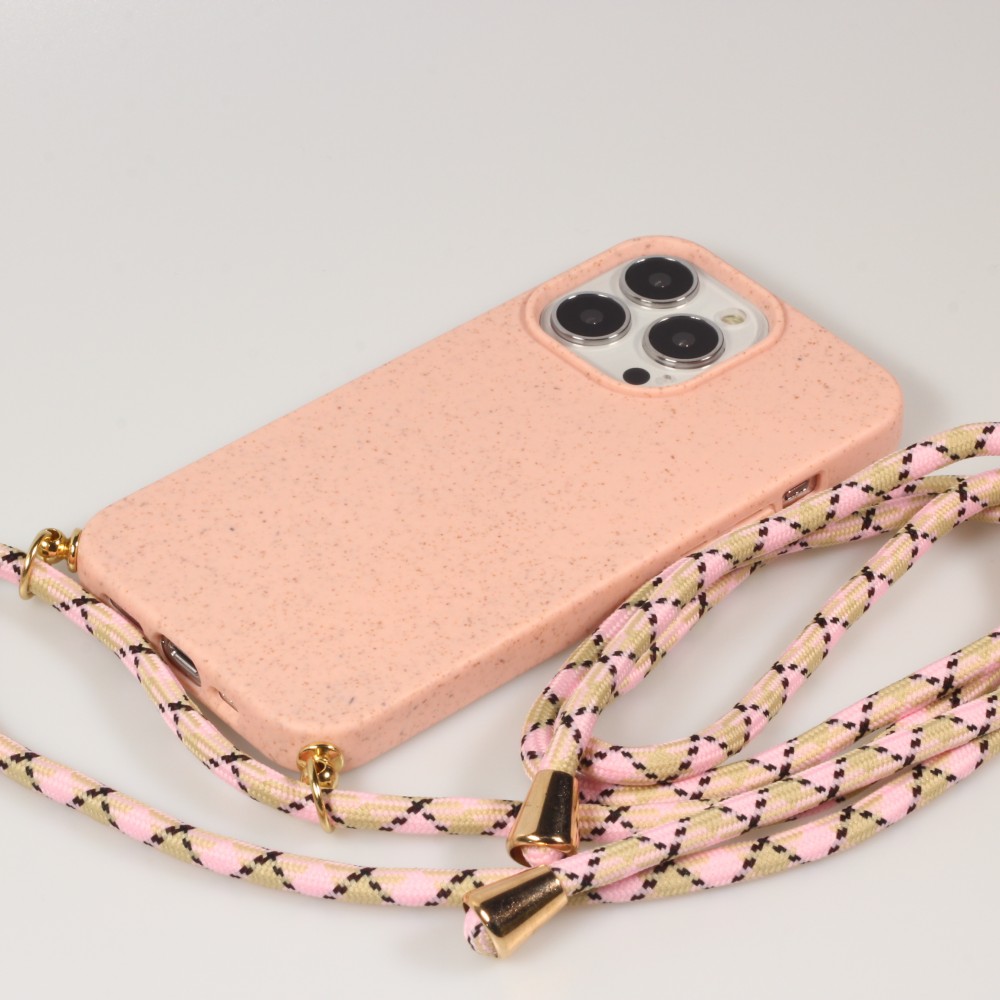 Coque iPhone 13 Pro Max - Bio Eco-Friendly nature avec cordon collier - Rose