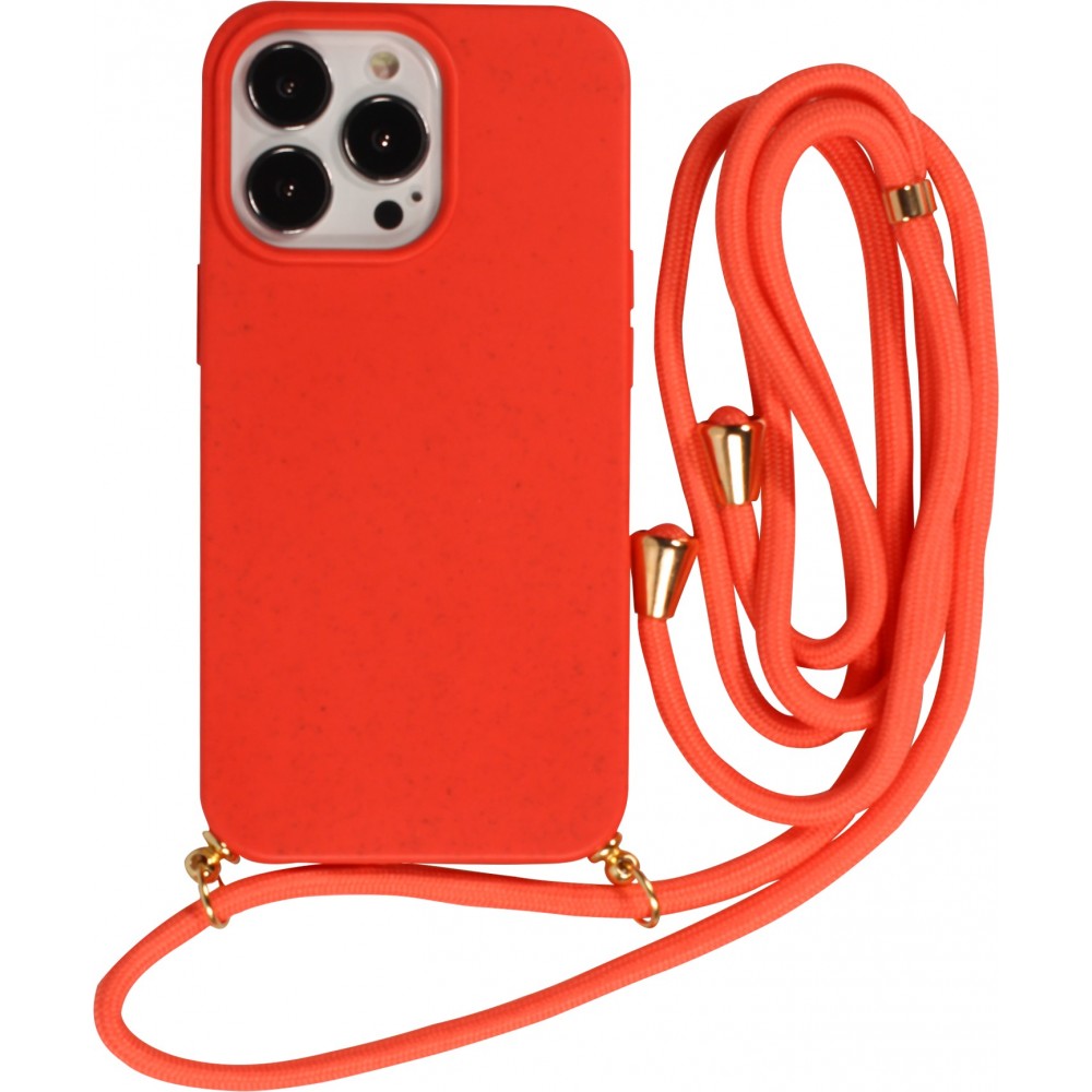 Coque iPhone 13 Pro Max - Bio Eco-Friendly nature avec cordon collier - Rouge