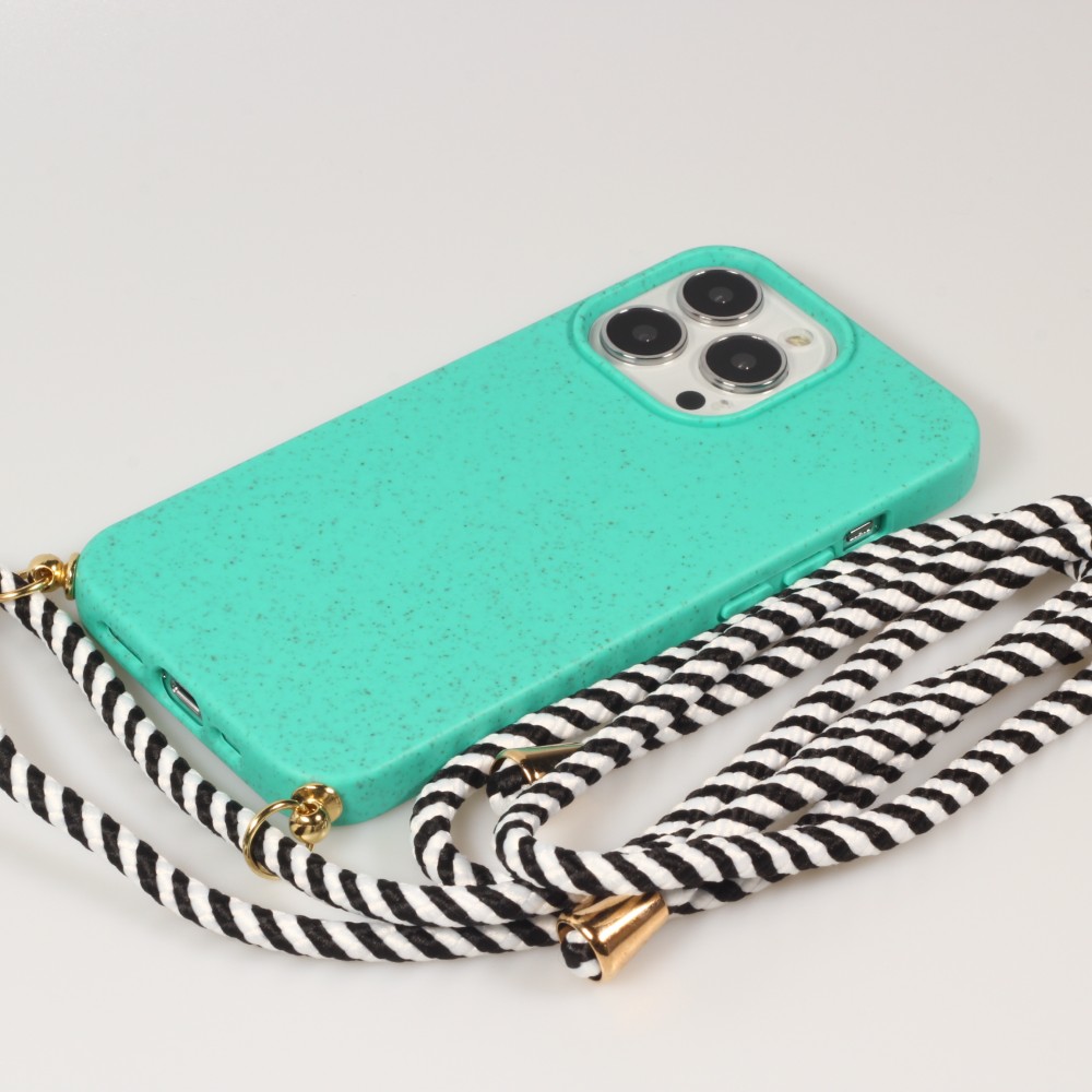 Coque iPhone 13 Pro - Bio Eco-Friendly nature avec cordon collier - Turquoise