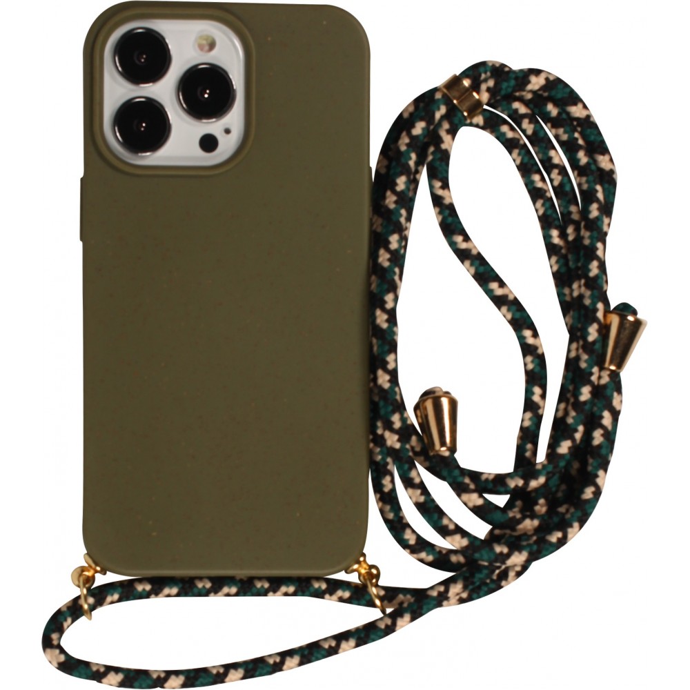 Coque iPhone 13 Pro - Bio Eco-Friendly nature avec cordon collier - Vert foncé