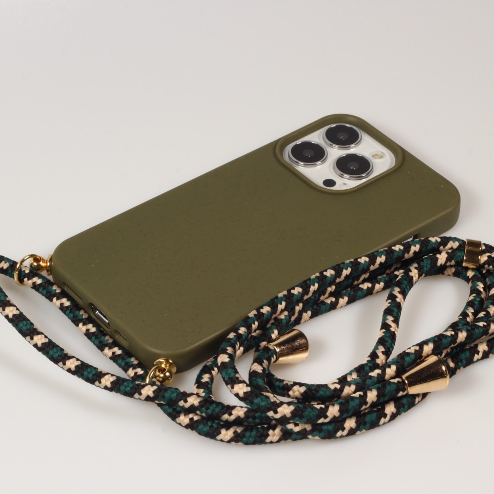 Coque iPhone 13 Pro - Bio Eco-Friendly nature avec cordon collier - Vert foncé