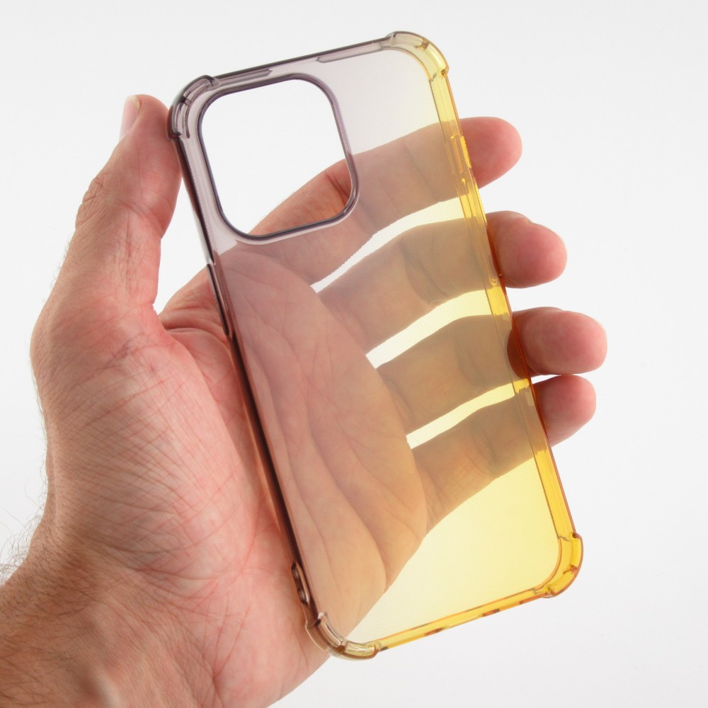 iPhone 13 Pro Max Case Hülle - Gummi Bumper Rainbow mit extra Schutz für Ecken Antischock - braun - Gelb