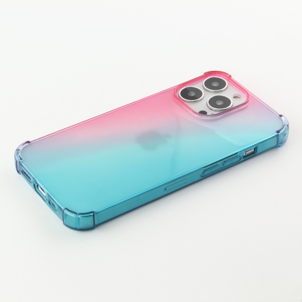 iPhone 13 Pro Max Case Hülle - Gummi Bumper Rainbow mit extra Schutz für Ecken Antischock - rosa blau