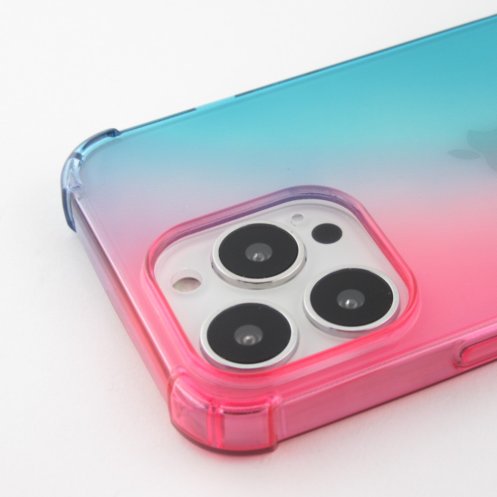 iPhone 13 Pro Case Hülle - Gummi Bumper Rainbow mit extra Schutz für Ecken Antischock - rosa blau