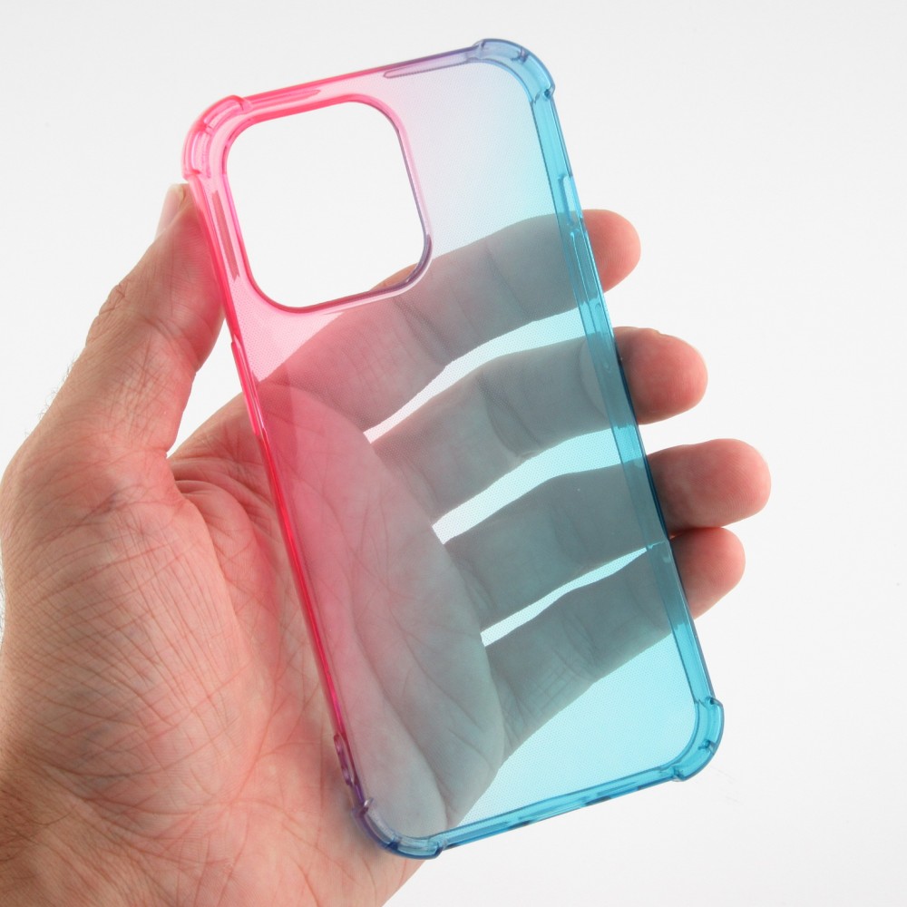 iPhone 13 Pro Max Case Hülle - Gummi Bumper Rainbow mit extra Schutz für Ecken Antischock - rosa blau