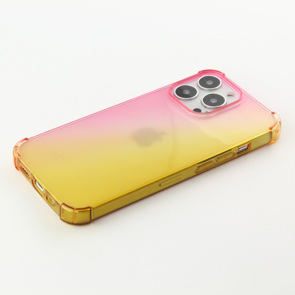 Coque iPhone 13 Pro Max - Bumper Rainbow Silicone anti-choc avec bords protégés -  rose jaune